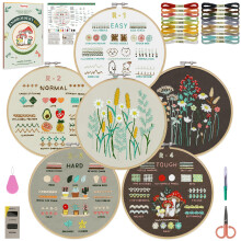 Dazhqp Embroidery Kit for Adult Beginners, 6-Pack Embroidery Starter Kit Including 38 Stitches Learning Step-by-Step Guide and Video, Pre-Patterns,