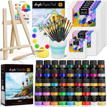 Nicpro Acrylic Paint Canvas Set for Adults, 80PCS Art Painting Supplies Kit with 36 Paints(36ML), Table Wood Easel,10 Canvas Panels,12 Brushes,Paper
