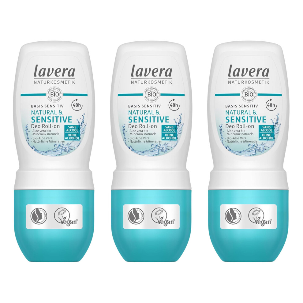 Lavera Deo Roll-On Basis Sensitiv Natural & Sensitive 48 H - Vegan - Natural Cosmetics - Organic Aloe Vera & Natural Minerals - Without Aluminum - 48