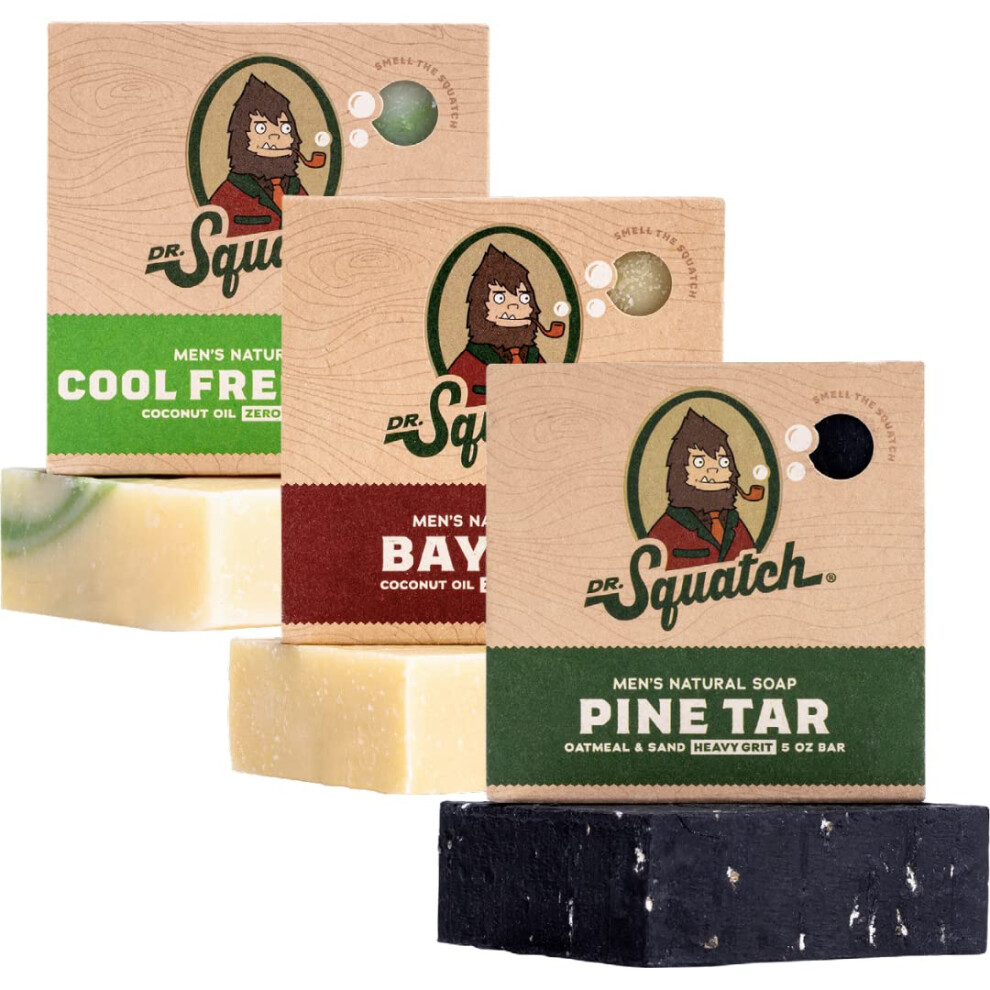 Dr. Squatch All Natural Soap Bar For Men, 3 Bar Variety Pack - Bay Rum, Cool Fresh Aloe, Pine Tar