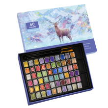 GlisDyck Mini Shimmer Watercolor Paint Set, 60 Colors Glitter Metallic Watercolour Painting Sets, Solid Pearl Water Color Paints for Artists, Amateur