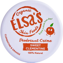 Elsa's Organic Skin Foods Natural Deodorant Cream, Sweet Clementine, Aluminium Free, No Sodium Bicarbonate, 24 Hours Protection, No Plastic, Whole