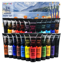 KINSPORY Acrylic Paint Set 24 x 36 ml with 4 Brushes - Water-Resistant, Assorted Colors for Beginners, Artists, Kids - Multi-Surface Art Supplies for