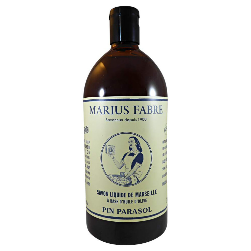 Marius Fabre Savon de Marseille Liquid Soap 1Litre - Natural Pine Fragrance (Refill Bottle)