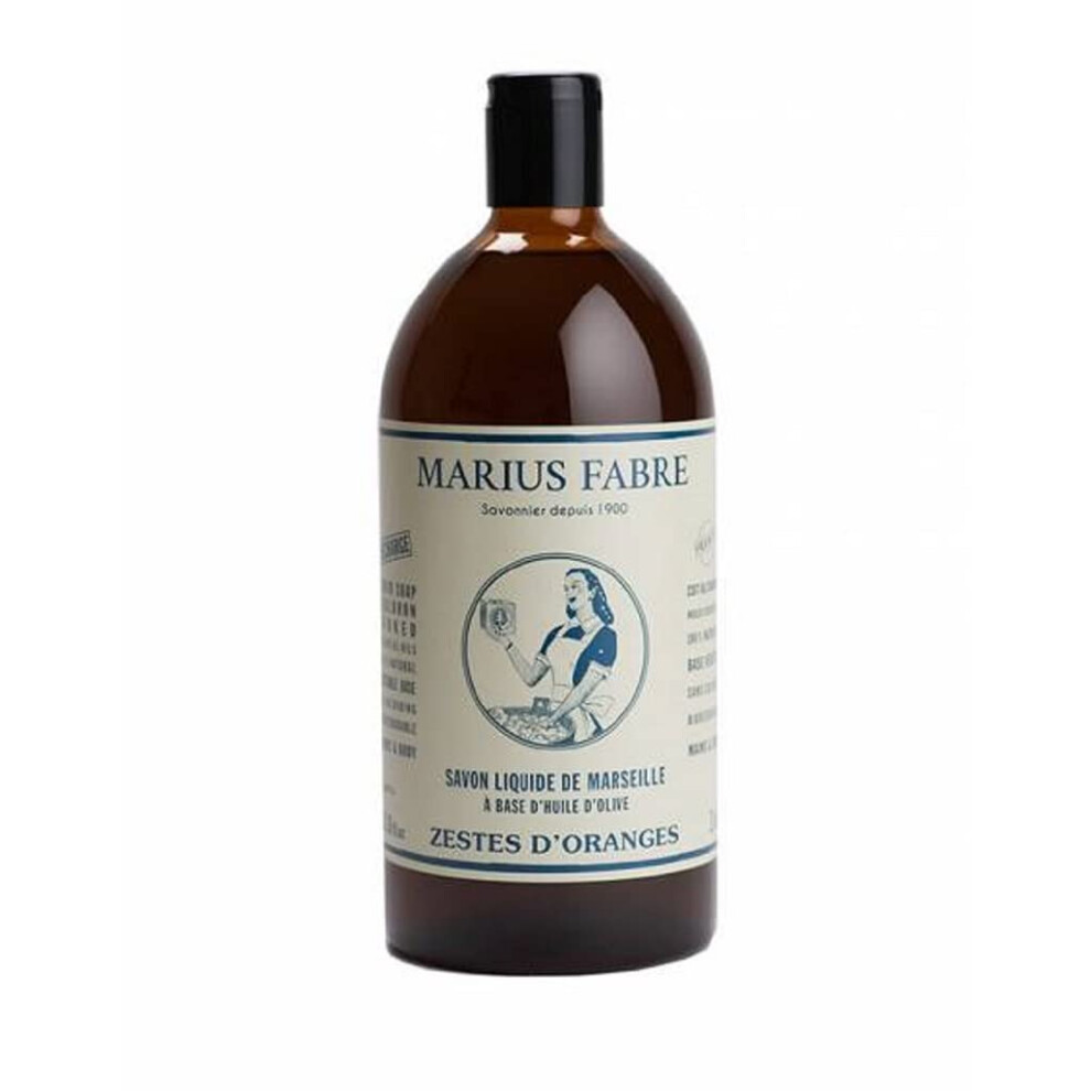Marius Fabre Orange Refill Savon De Marseille, Olive Oil Soap With Essential Oils, 1000 Ml - Zest (Zestes D'oranges)