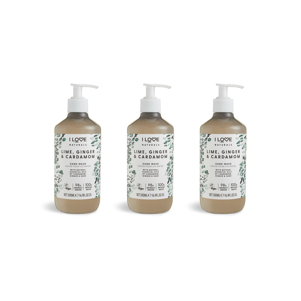 I Love Naturals Lime, Ginger & Cardamom Hand Wash ? With Natural Oils Of Cardamom, Ginger & Sage ? Gently Cleanses & Refreshes ? Uplifting Scent ?
