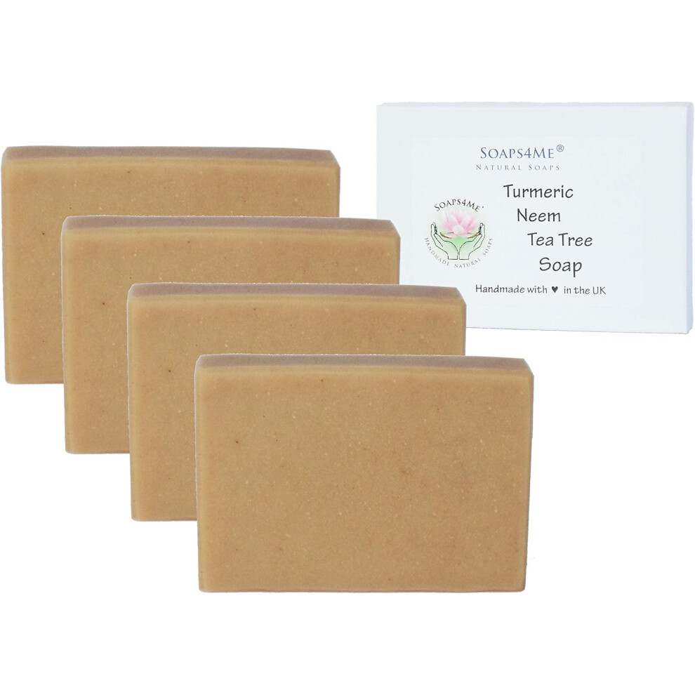 Soaps4me Turmeric, Neem And Tea Tree Handmade Natural Soap Set Of 4 For The Price Of 3 | With Aloe Vera Gel, Shea Butter And Tea Tree Essential Oil