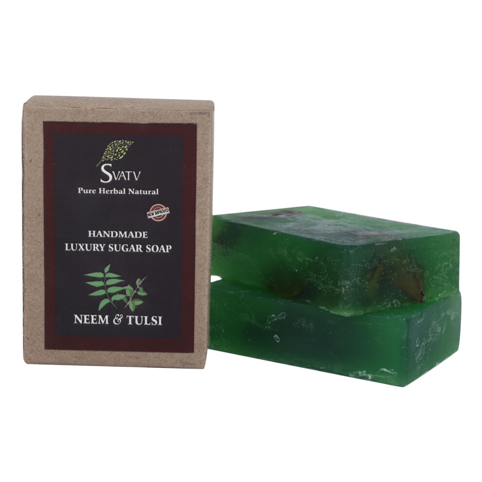 Svatv Soap Neem & Tulsi - Best Exfoliating Bar, Traditional Ayurvedic Herbal Soap For All Skin Type - 125 Grams X 2 Bars