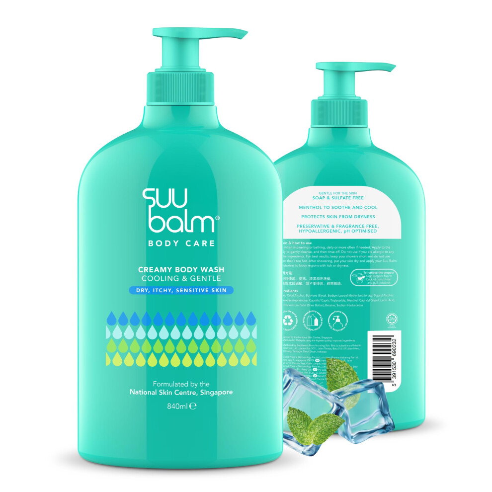 Suu Balm Anti Itch Body Wash, Eczema Bodywash For Adults, Psoriasis Body Wash, Moisturising Cleanser For Dry Itchy Skin Relief, Derm Formula, Menthol