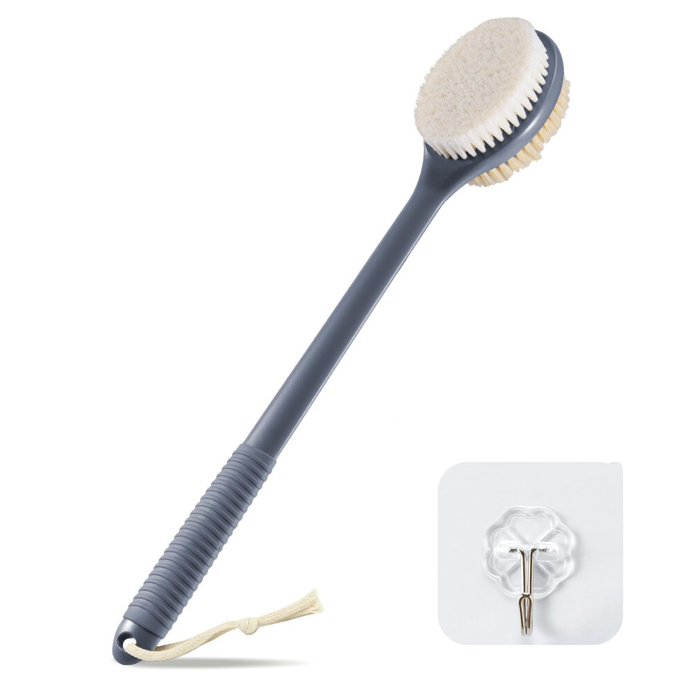 Vanzavanzu 42Cm Back Scrubber For Shower, Anti-Slip Long Handle Bath Brush With Soft And Stiff Bristles, Exfoliating Shower Brush For Wet Or Dry