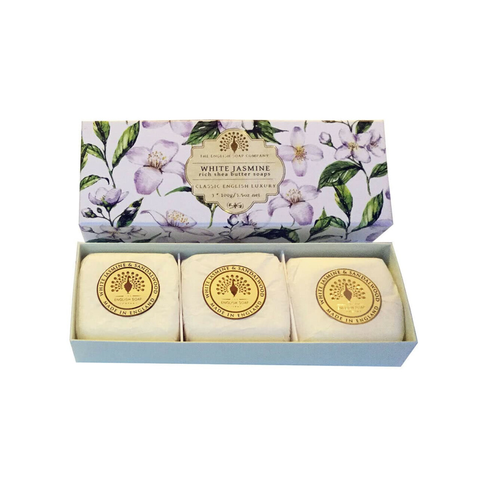 The English Soap Company White Triple Gift Boxed Hand Soaps Jasmine And Sandalwood 3 X 100G