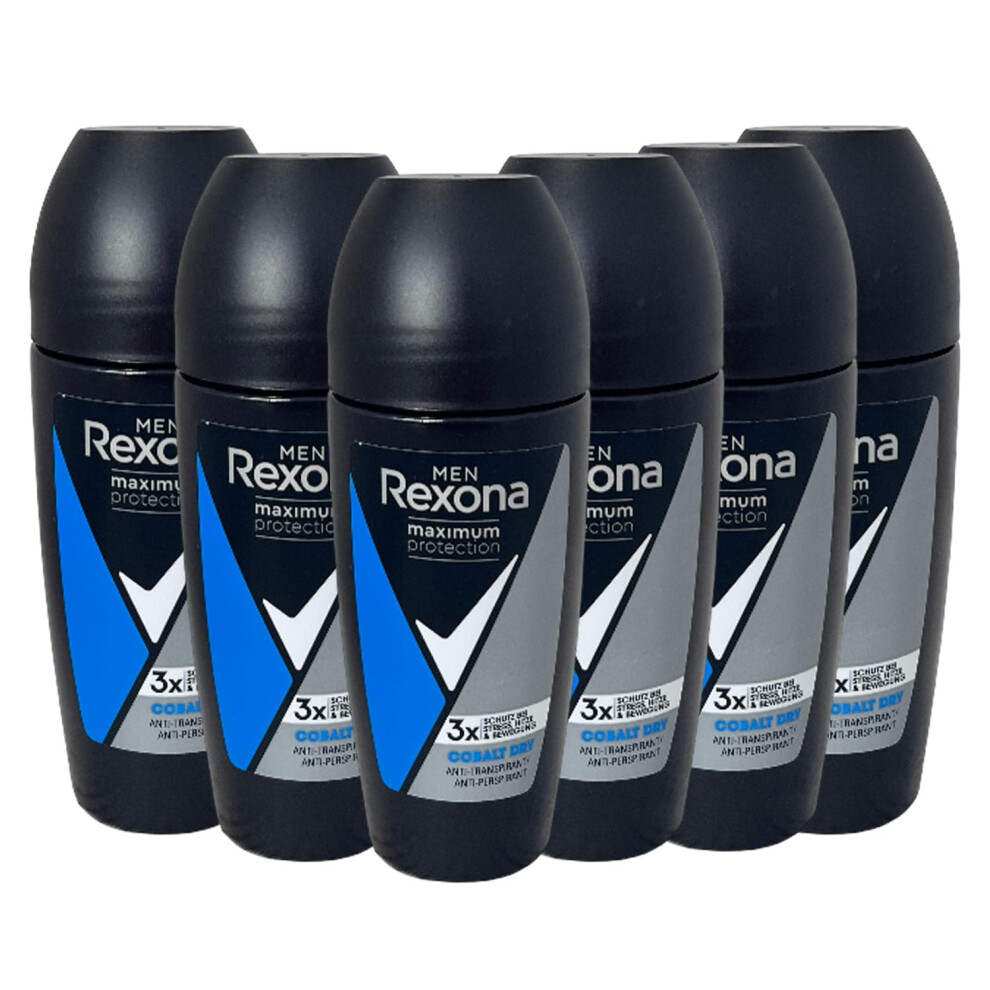 Rexona Cobalt Men Maximum Protection Roll-On Deodorant Dry Antiperspirant With Protection Against Heavy Sweating And Body Odour 50 Ml Pack Of 6