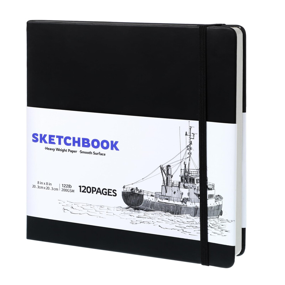 Wsicse Square Sketch Book 60 Sheets, Sketchbook With 200Gsm Thick Paper - Hardback Art Drawing Pad For Sketching, 20 X 20 Cm, 120 Pages Black