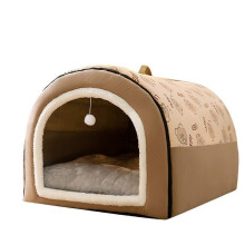 (M, Brown) Winter Dog Kennel Warm Dog House Mat Detachable Washable Dogs Bed Nest Deep Sleep Tent for Medium La