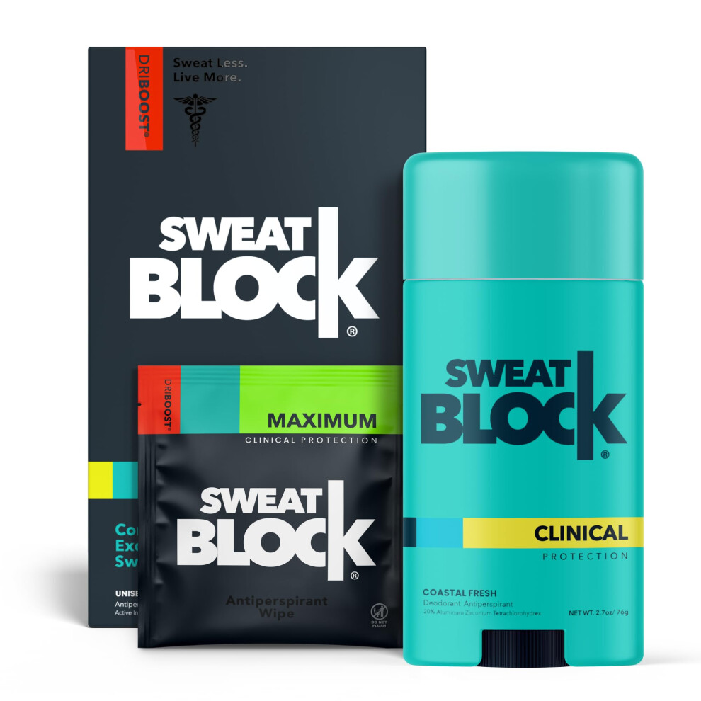 Sweatblock Antiperspirant Deodorant Max Clinical System For Men & Women. Treat Hyperhidrosis, Excessive Sweating & Underarm Odor - Driboost [Pm]