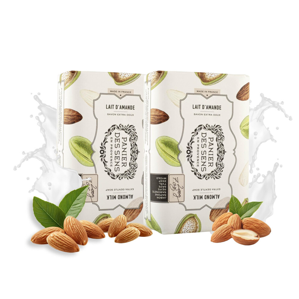 Panier Des Sens - Almond Milk Soap Bar 2X200g - Moisturizing Gentle Scented - Natural Soap With Shea Oil - 97% Natural Ingredients Made In France