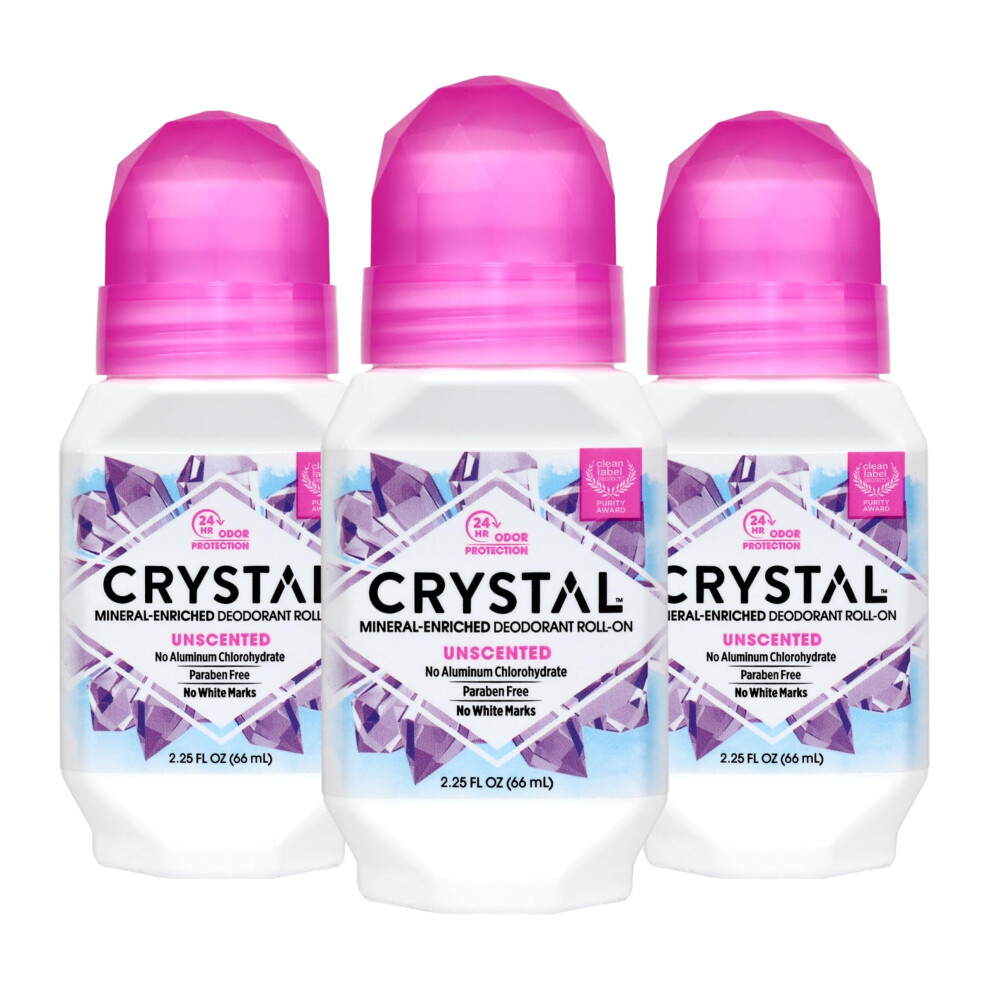 Crystal Essence Crystal Mineral Deodorant Roll-On, Unscented, 2.25 Fl Oz (Pack Of 3)