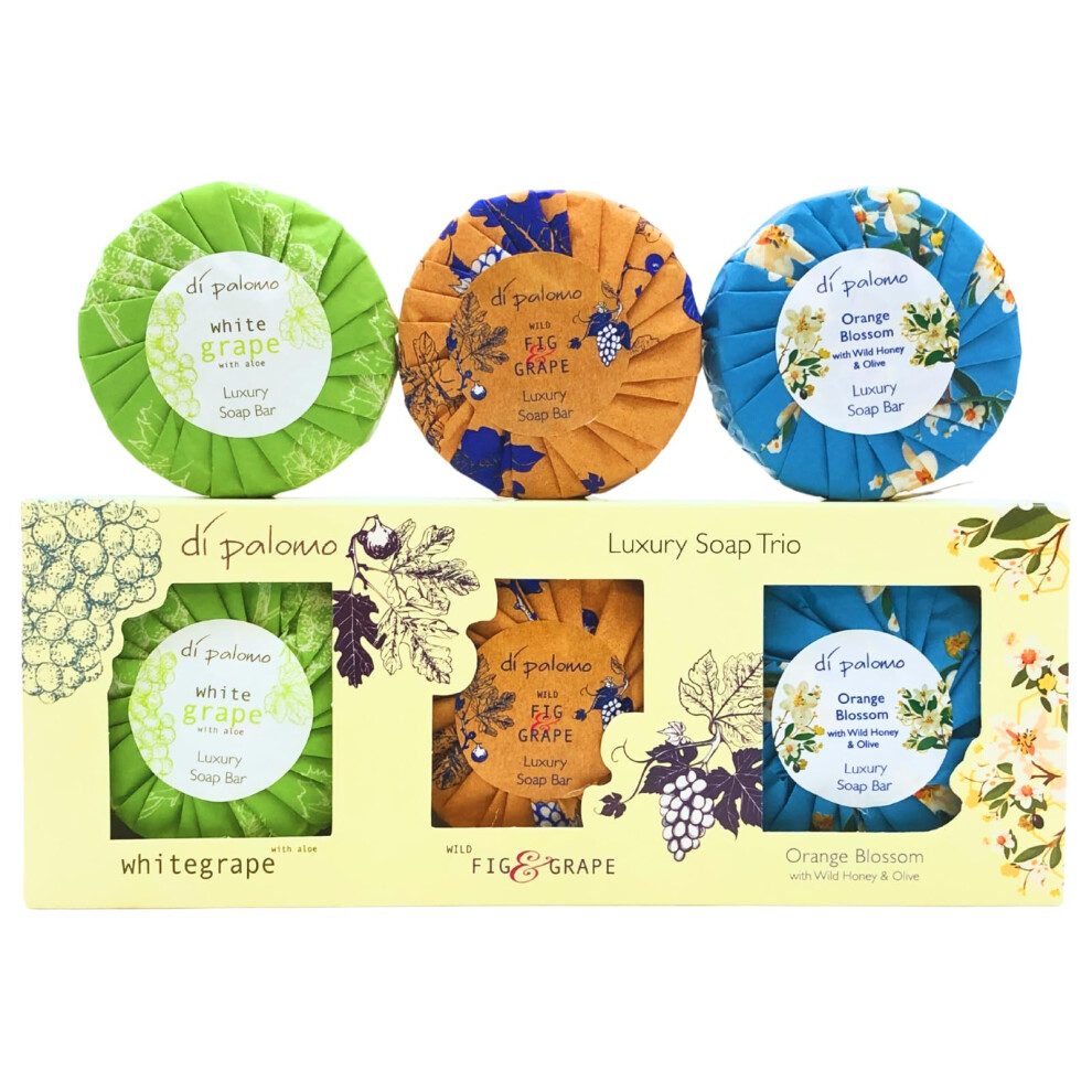 Di Palomo Orange/White Soap Bar Trio Set 3 X 100G ? Luxury Moisturising Hand Soap Collection Wild Fig & Grape Blossom Grape & Aloe Italian Skincare