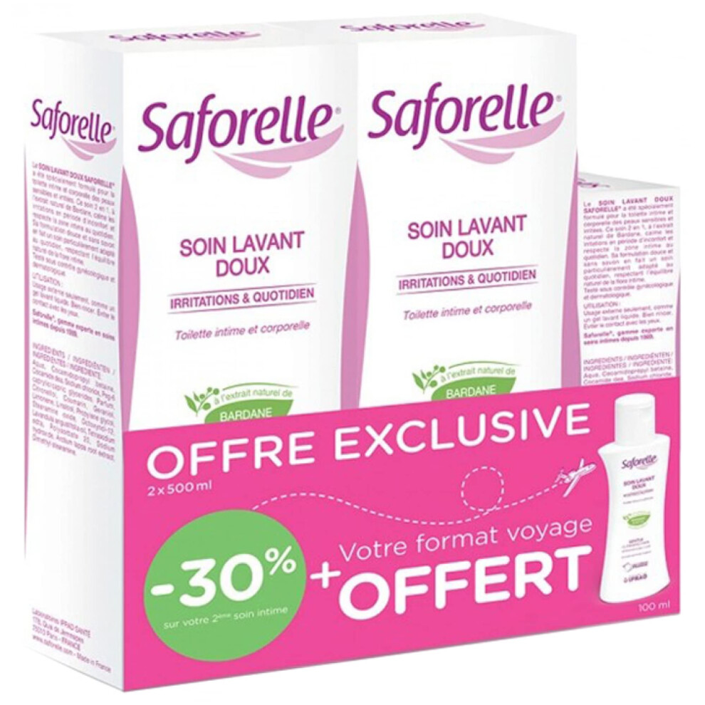 Saforelle Gentle Cleansing Care 2 X 500Ml + 1 Gentle Cleansing Care 100Ml Offered