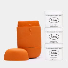 Fussy - Natural Refillable Deodorant - Burnt Orange Case & Variety Refill Pack - Wide Eyed Citrus, Night Tales Flora & Wavy Days Mint - Aluminium Free