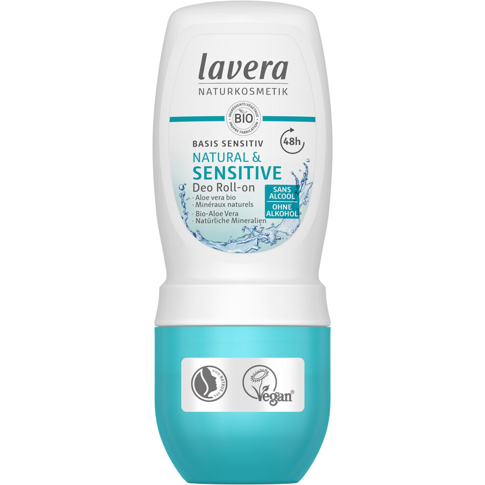 Lavera Deo Roll-On Basis Sensitiv Natural & Sensitive Natural & Sensitive 48 H - Vegan - Natural Cosmetics - Organic Aloe Vera & Natural Minerals