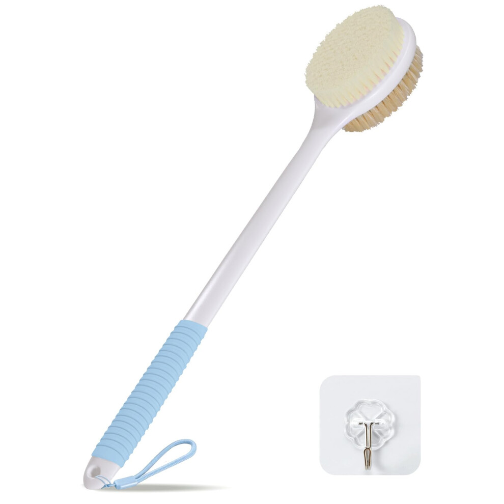 Vanzavanzu 17 Inch Back Scrubber For Shower, Anti-Slip Long Handle Shower Brush With Soft And Stiff Bristles, Exfoliating Bath Brush For Wet Or Dry Brushing