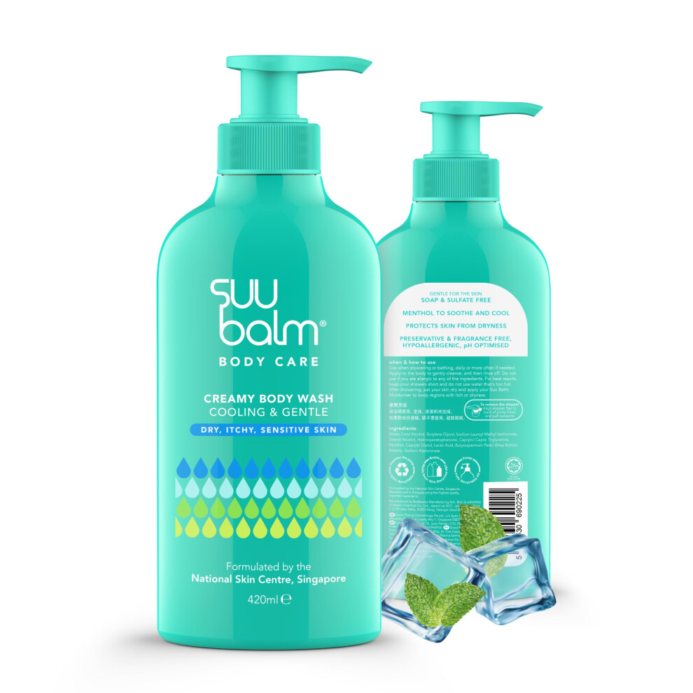 Suu Balm Anti Itch Body Wash, Eczema Bodywash For Adults, Psoriasis Body Wash, Moisturising Cleanser For Dry Itchy Skin Relief, Derm-Formulated With Menthol &