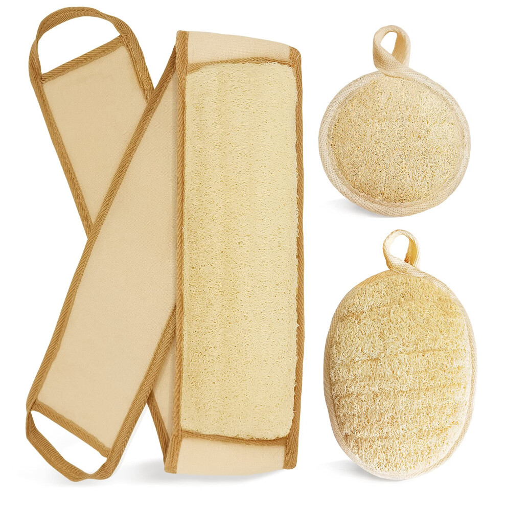 Yiqingjie Natural Loofah Sponge Back Exfoliating Scrubber Combo Set, Seep Cleansing Skin And Facial Loofah Pad