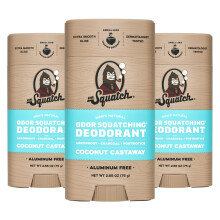 Dr. Squatch Natural Deodorant for Men - Odor-Squatching Aluminium Free - Coconut Castaway (2.65 oz, 3-Pack)