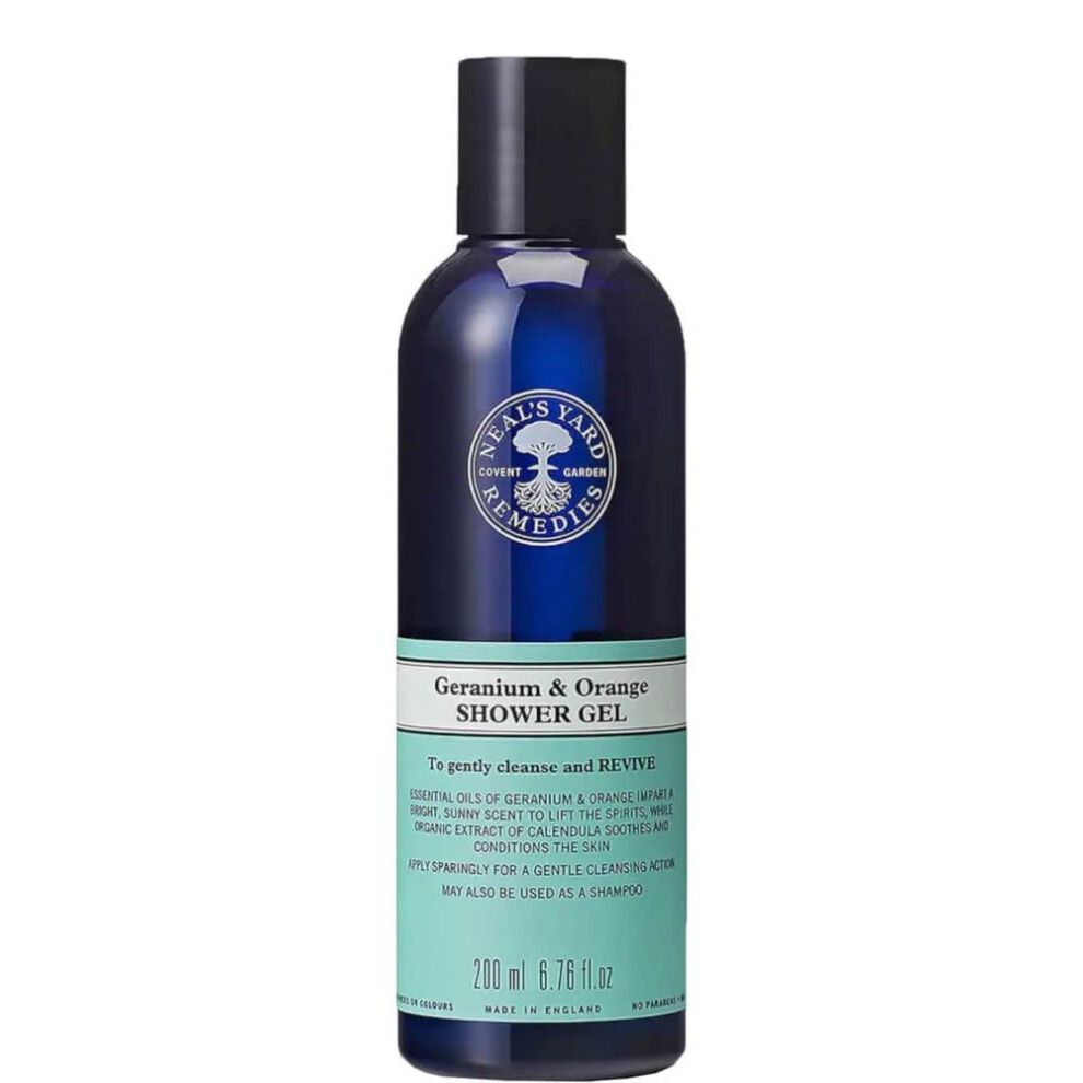Neal's Yard Remedies Geranium & Shower Gel, Energising Body Wash, Uplifting Scent, Vegan & Cruelty-Free, 200Ml Orange