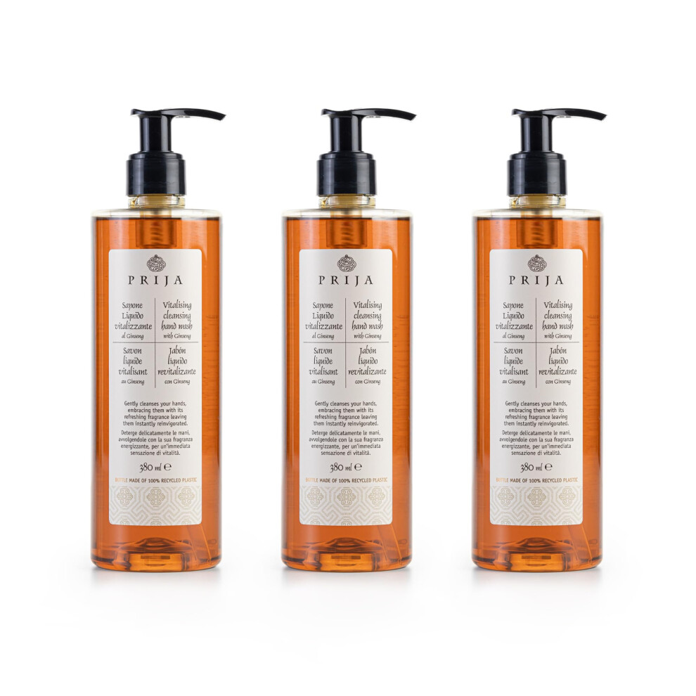 Prija Vitalising Hand Wash With Ginseng Extract Gently Cleanses Hands, Moisturising Liquid Hand Soap, Vegan Friendly With Energising Fragrance 3 X