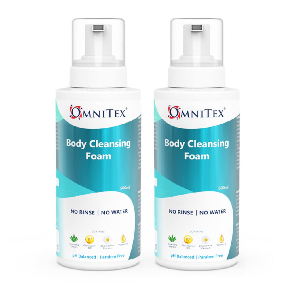 Omnitex 2Pk - Rinse Free Body Cleansing Foam 500Ml | With Herbal Oils & Vitamins | No Water - No Rinse Body Wash | Clean, Nourish, Protect | No