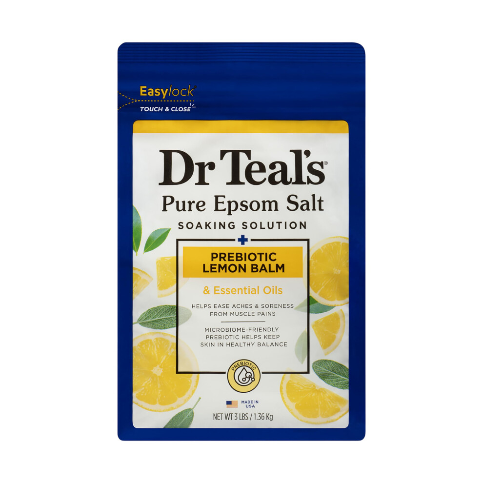 Dr Teal's Pure Epsom Salt Soaking Solution Prebiotic Lemon Balm With Essential Oils 3Lb 1.36Kg