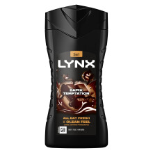 Lynx Men Dark Temptation 3-in-1 Body Wash Shower Gel with an intense scent of rich chocolate for an all day fresh & clean feel 225 ml, Pack of 6