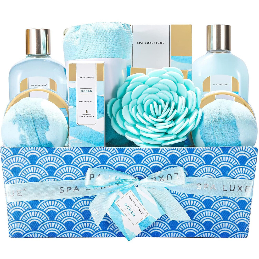 Spa Luxetique Spa Gift Sets 12Pcs Ocean Bath Gift Sets, Pamper Gifts For Women, Birthday Gifts For Women With Bubble Bath, Bath Bomb Body Lotion,