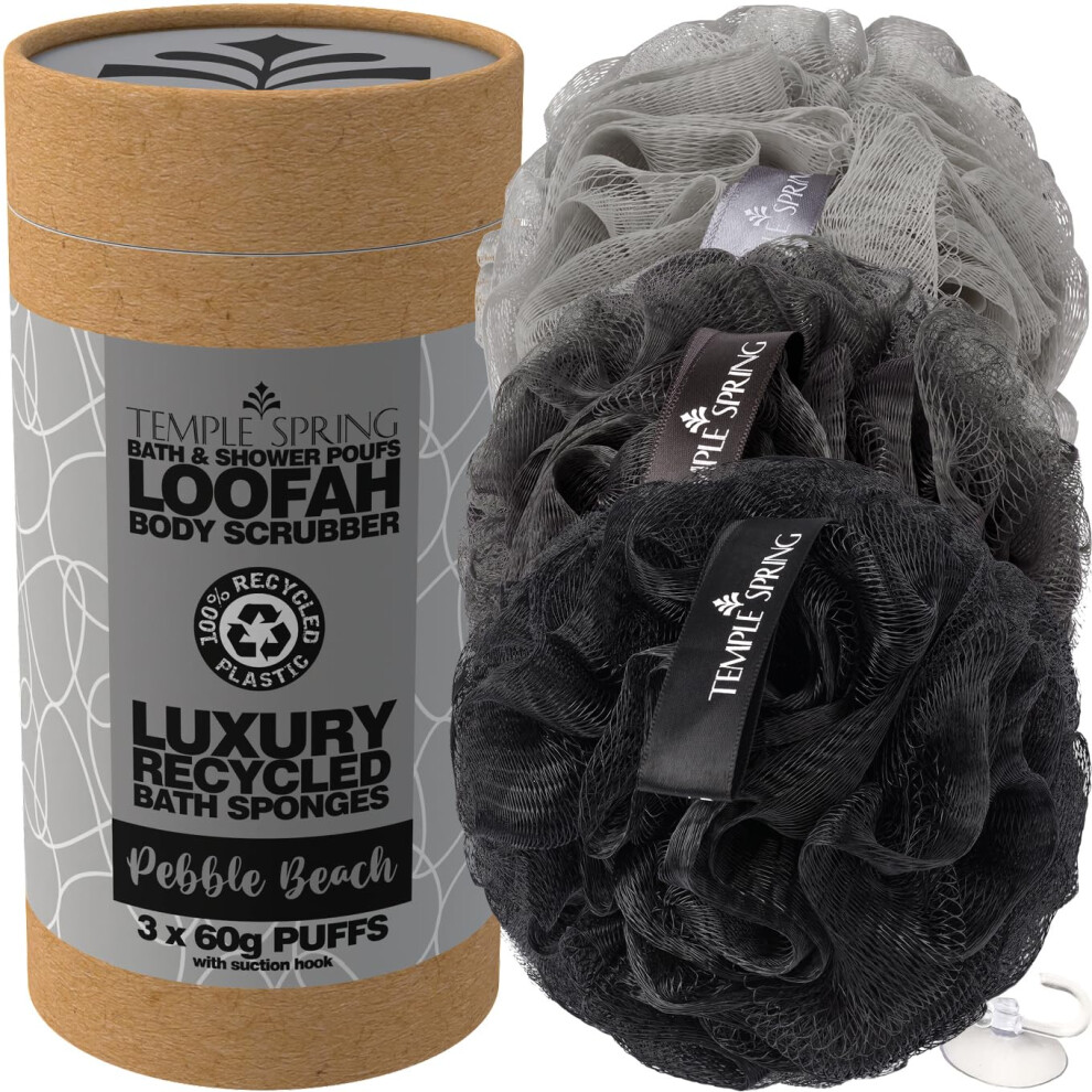Temple Spring Loofah Shower Sponge, Recycled Body Scrubber Scrunchies, Exfoliating Bath Sponge, Shower Puff Bath Sponges For Adults, Loofah Back