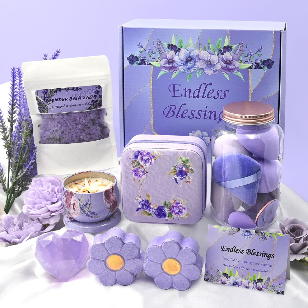 Karestcorp Lavender Valentines Day Pamper Gifts For Women, Unique Birthday Gift For Her, Relaxation Spa Bath Set Get Well Soon Beauty Gift Set For Mum Best