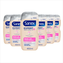 Sanex Expert Skin Health+ Micellar Hypoallergenic Shower Gel 450ml X 6- For Sensitive Skin - Body Wash For Men & Women - Helps Protect Skin From