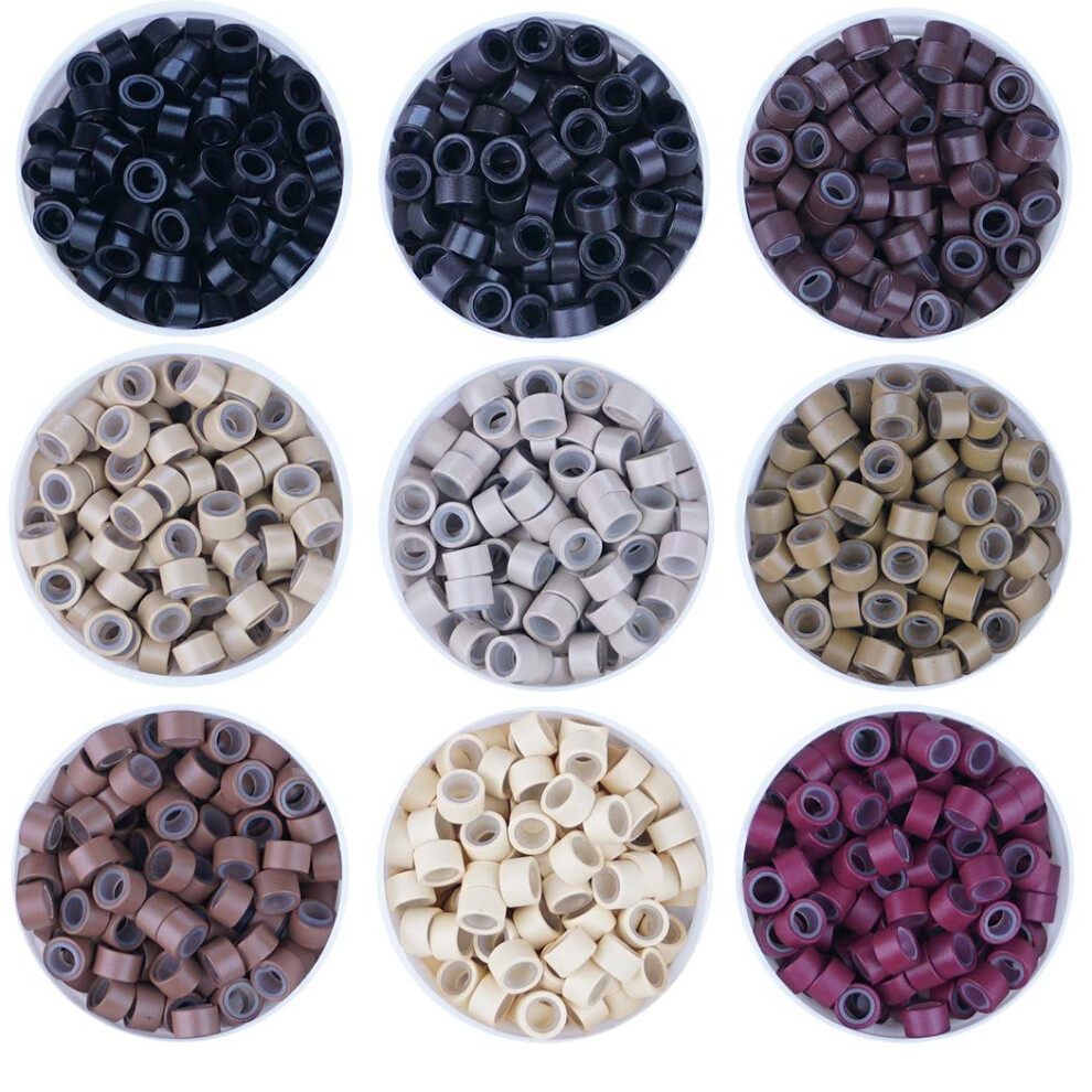 Koconi Unisex Brown Silicone Lined Micro Rings 1000Pcs 5.0Mm Links Beads For 0.8G/1G Strand Hair Extensions - #3 Dark