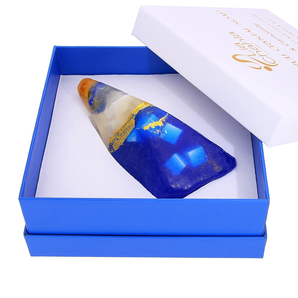 Lia Chahla London Luxury Crystal Soap Gifts For Women & Men | Gardenia Soap Bar With Lapis Gemstone Inside | Cleansing Ritual For Body & Soul (130 G, Lapis Lazuli)