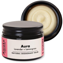 Awake Organics DEO - Natural Plastic Free Deodorant Balm - Aura in Glass Jar - Lavender & Lemongrass - Aluminium Free - Long-Lasting Odour Protection,