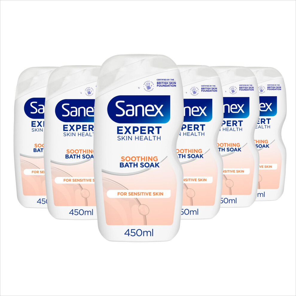 Sanex Expert Skin Health Soothing Bath Soak 450Ml 6 Pack- Bath Soak Men And Women -Bath Foam -Advanced Prebiotic Formula- Comforts Sensitive Skin