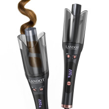 LANDOT Hair Curler Automatic Rotating, 2-Way Curling Wand with Anti-Scald Guard & Tangle-Free Technology, 8 Heat Settings & Dual Voltage for Salon