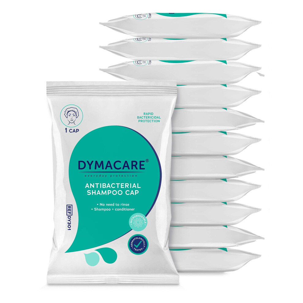 Dymacare Antibacterial No Rinse Shampoo Cap | Rinse Free Shower Cap That Shampoos & Conditions | Ph Balanced Waterless Hair Wash | 12 Caps