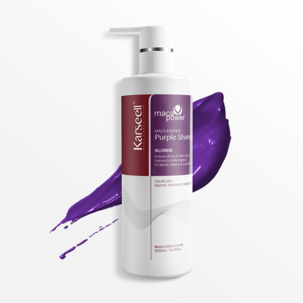 Karseell Purple Shampoo 500Ml Maca Essence Deep Moisturizing Brighten Hair For Blonde, Platinum, White Or Grey Hair