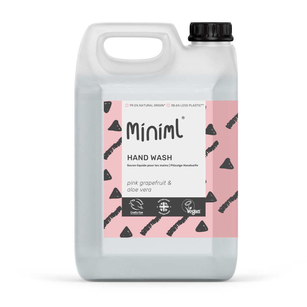 Miniml Pink Hand Soap Wash Liquid 5L Refill - Grapefruit & Aloe Vera Scented Eco Friendly Hand Washing Liquid For Soft And Sensitive Skin Care - 100%