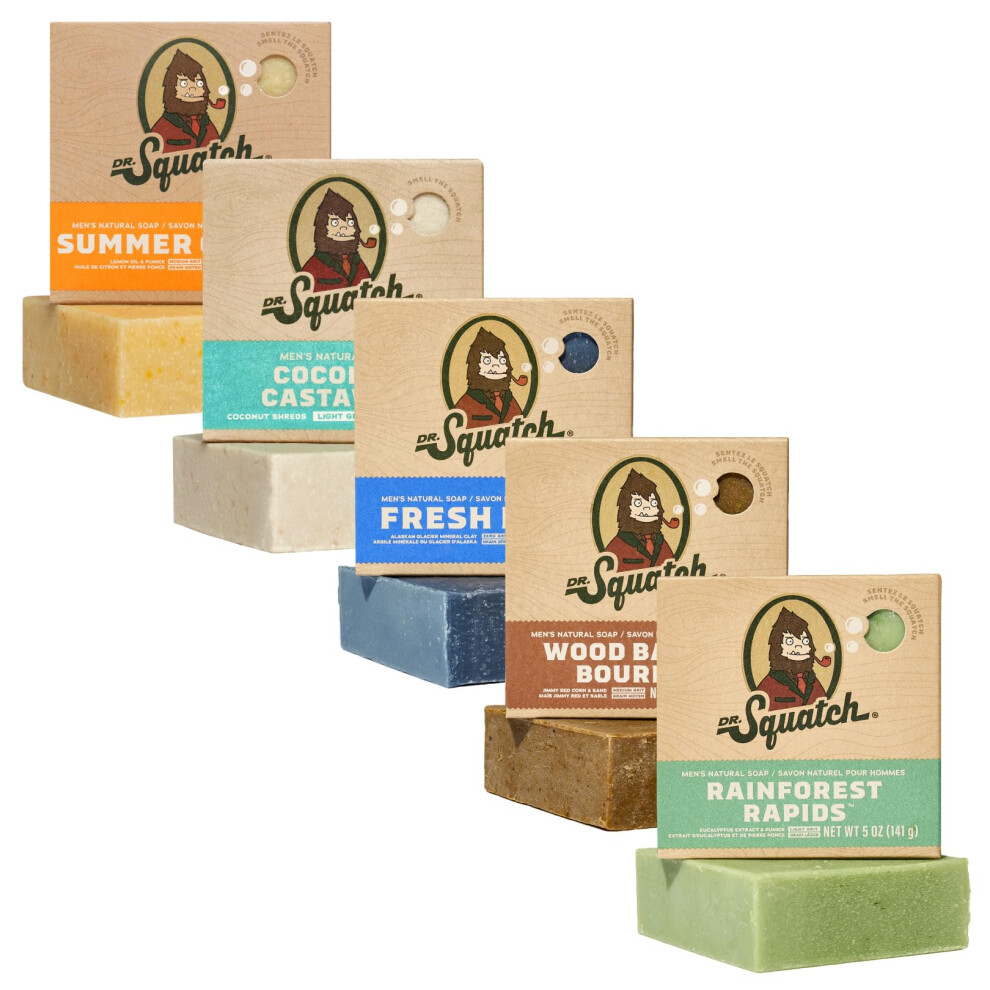 Dr. Squatch Men's Natural Bar Soap Made From Natural Oils - Cold Process Soap With No Harsh Chemicals - Summer Citrus, Coconut Castaway, Fresh Falls,