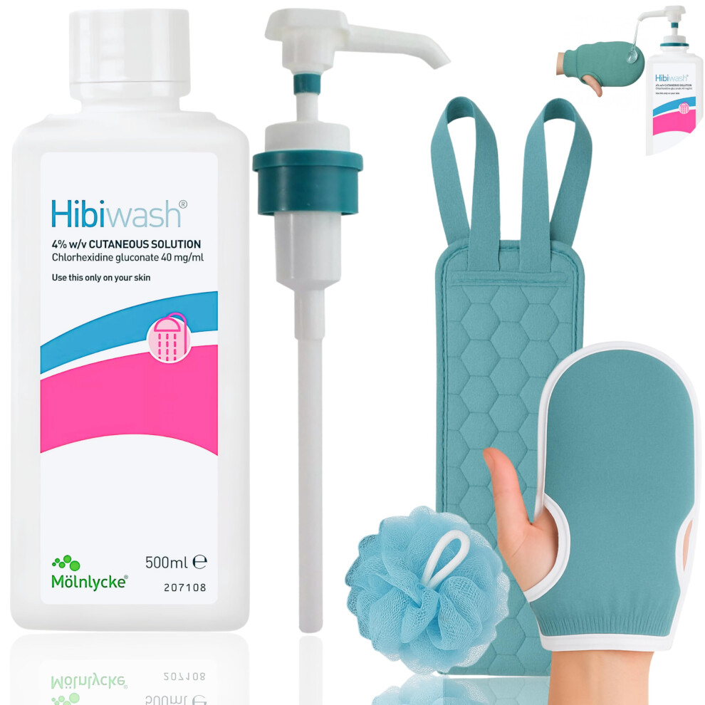 Holou Hibiscrub Now Hibiwash Complete Kit - Hibiwash 500Ml Antibacterial Body Wash, Pump For Hibi Scrub & 3 Piece Microfibre Wash Set For Gentle Cleansing