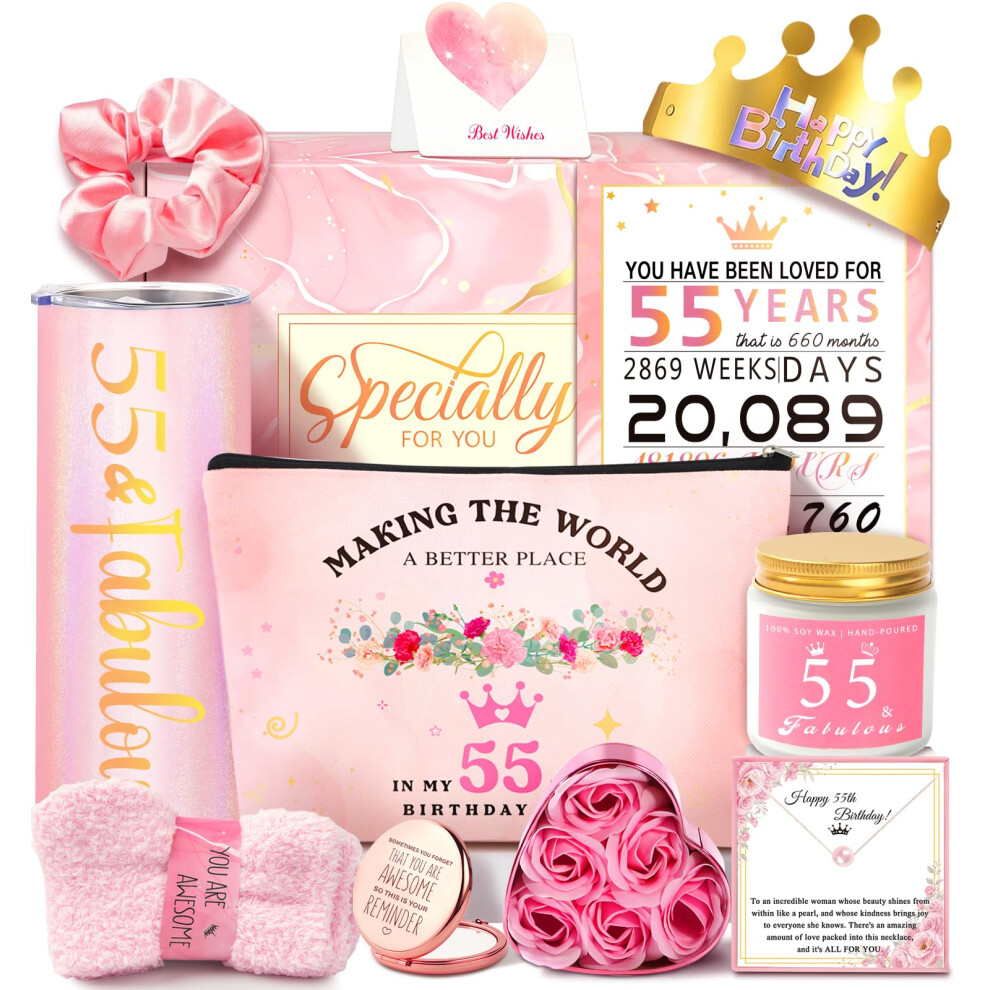 Awfrky 55Th Birthday Gifts For Women, Happy 55Th Birthday Gifts For Her Mom Sister Wife Best Friend Turning 55, Unique Gift For 55 Year Old Woman Birthday,