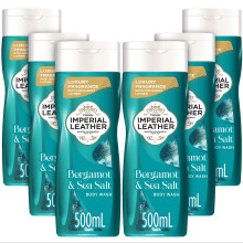 Imperial Leather Bergamot & Sea Salt Energising Body Wash Shower Gel, Signature Oil Blend, Creamy Lather, Gentle Skin Care, Bulk Buy, Pack of 6x500ml